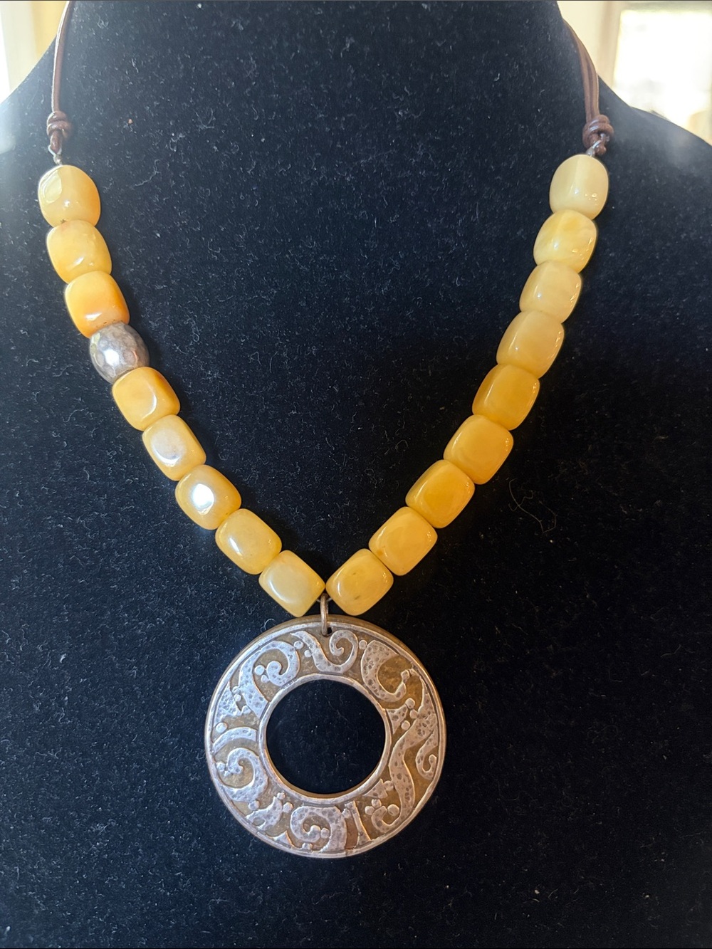 Silpada Basilica-yellow Jade Bead Necklace with Sterling & yellow jade Pendant